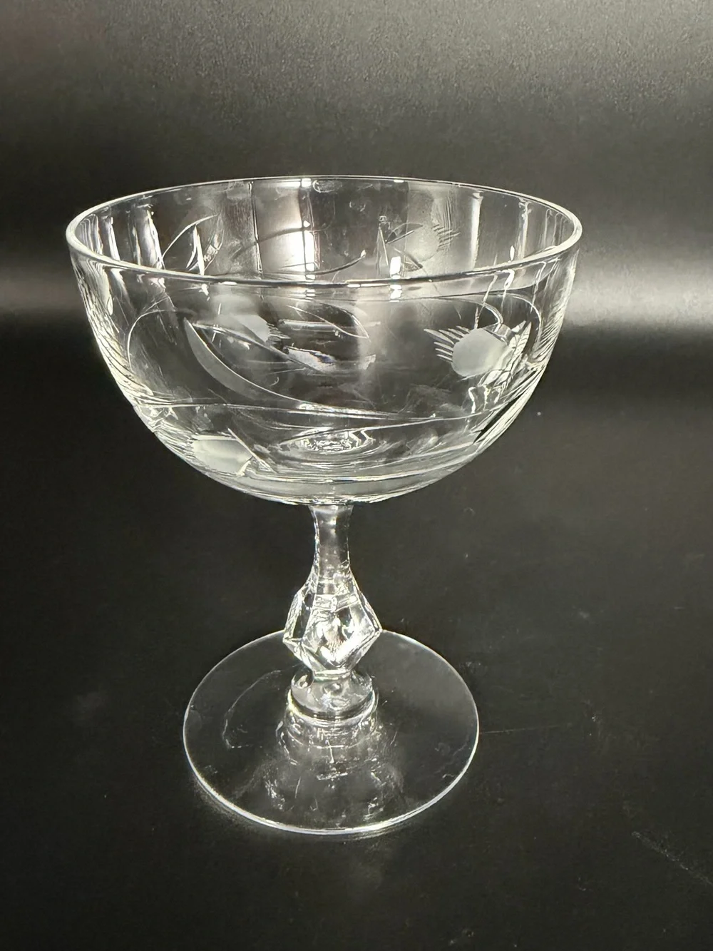 Vintage Etched Crystal Champagne Tall Sherbet Glasses Faceted Stem Set of 4